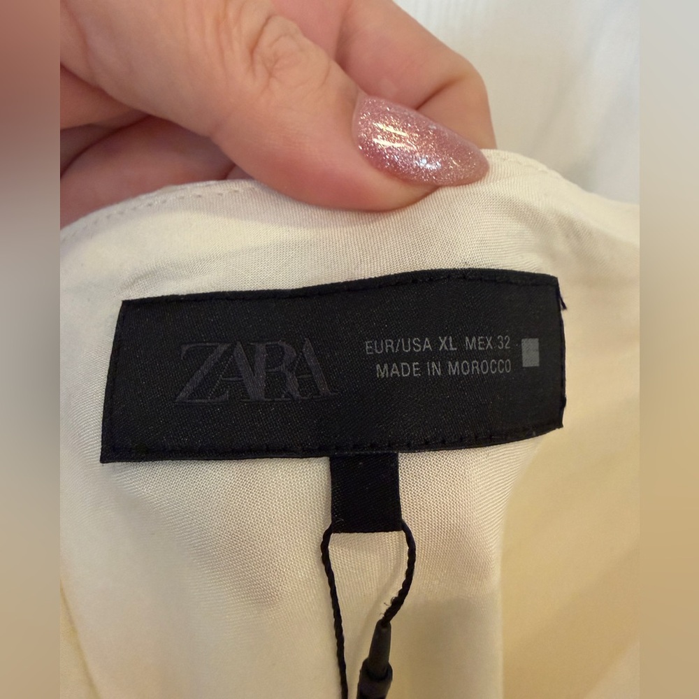 Zara Cream Satin Mini asymmetrical Dress - Picture 5 of 10